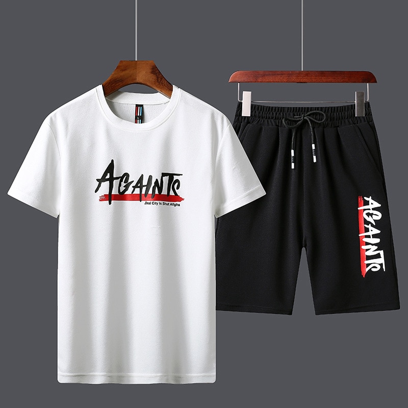 Træningsdragt til mænd sommertøj sportstøj todelt sæt t-shirt shorts mærke træningstøj mænd sweatsuit sportsdragt mand
