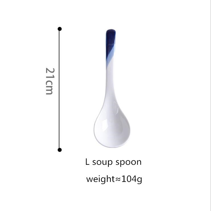 Blue Gradient Dinner Plate Ceramic Kitchen Plate Tableware Set Food Dishes Rice Salad Noodles Bowl Soup Kitchen Cook Tool 1PC: L Spoon
