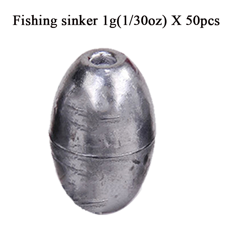 Plomos de pesca con forma de oliva, pesas de tiro dividido, accesorios de aparejos de pesca, 0,35g-20g: 50pcs 1g