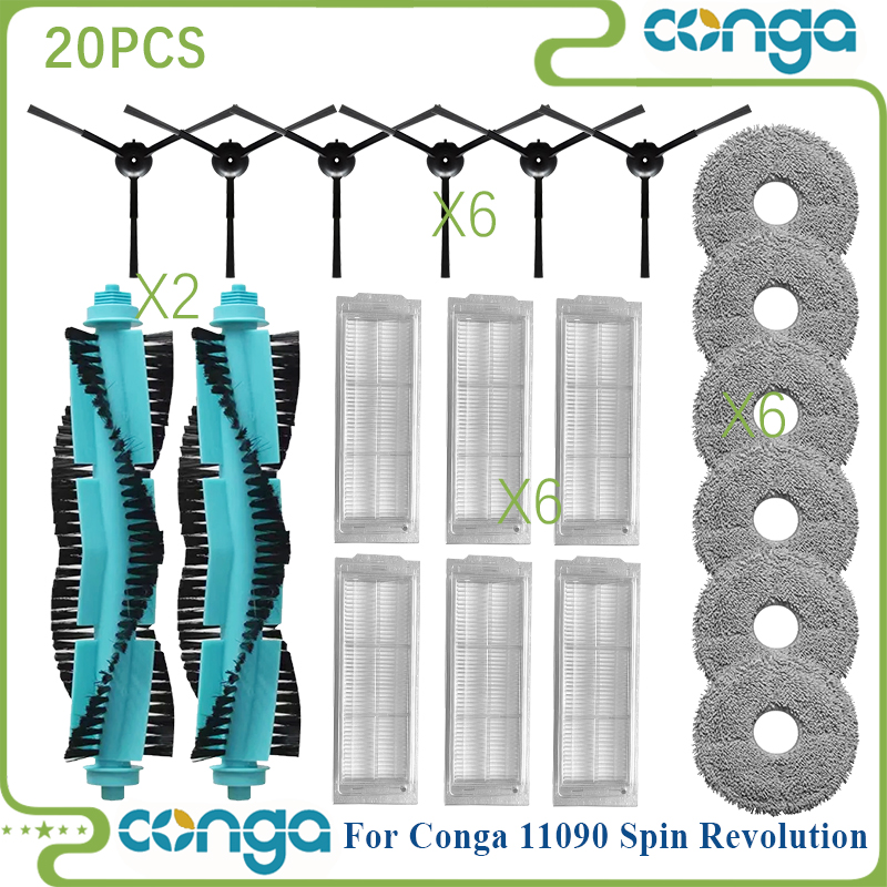 Fit For Cecotec Conga 11090 Spin Revolution Robot Vacuum Parts Roller Side Brush Hepa Filter Mop Cloth Rag Dust Bag accesorios: Chocolate