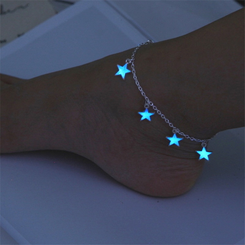Pentagramm Nachtleuchtende Silbrig Charme Armband Fluoreszenz Fußkettchen Trendy Nette Romantische Kette Blau Stern Armbänder Legierung Armbänder