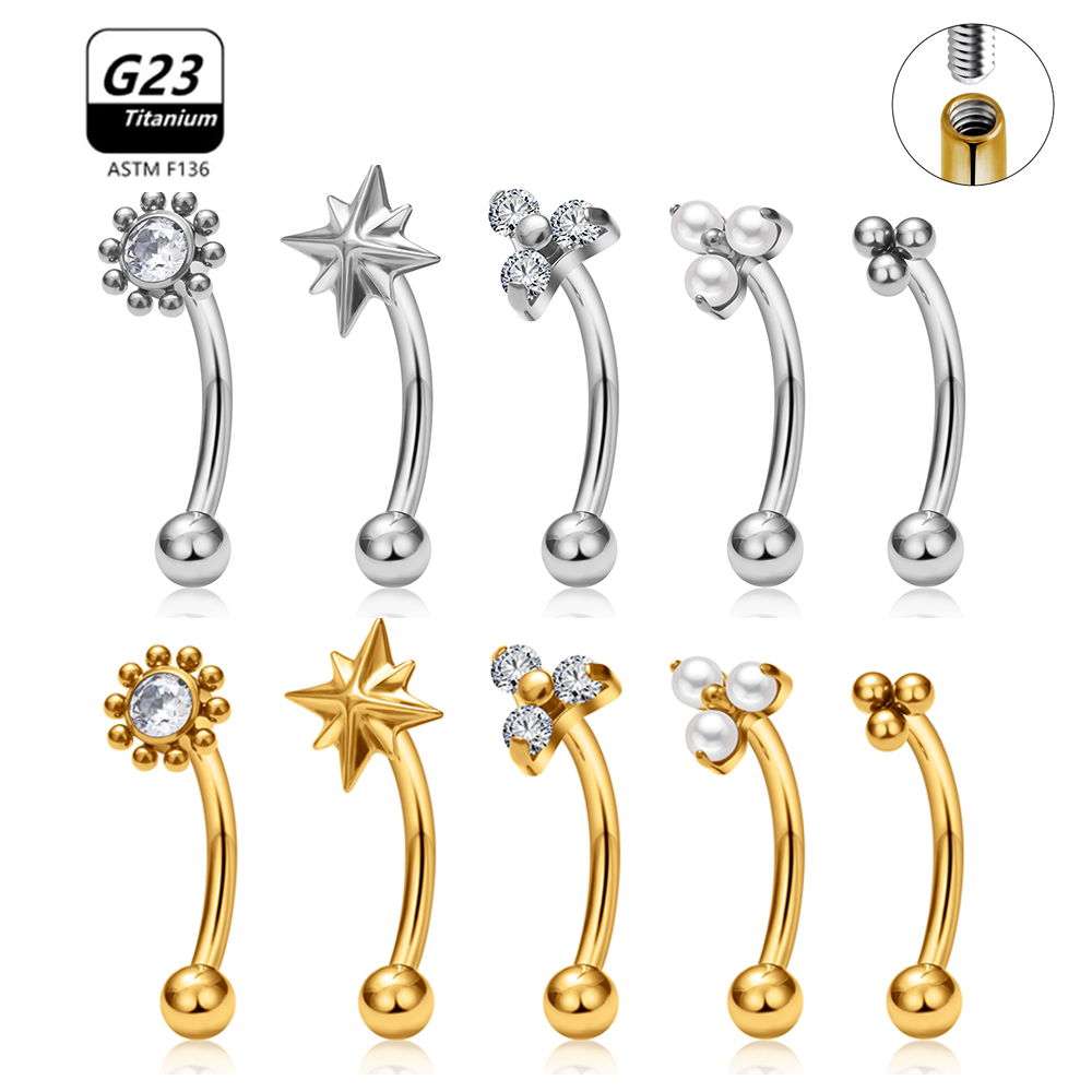 G23 titanio ASTM-F136 Piercings ceja hilo interno Piercings de cejas joyería del cuerpo para mujeres pendiente de circón