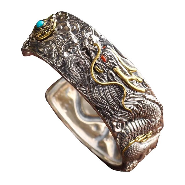 Fashiong Metal Huge Heavy Skull Motorcycle Exaggerated Punk Open Bracelet for Men Jewelry: LZ8054-silver