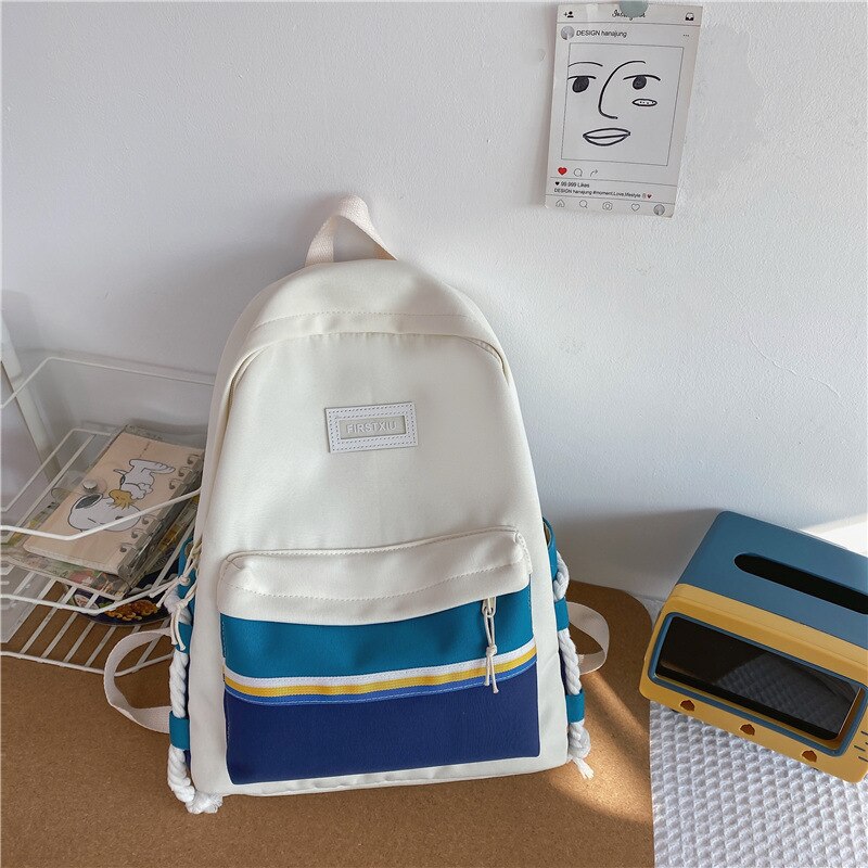 Schultaschen für Teenager-mädchen, Rucksack für sterben hoch Schule, damen-schultasche Ich bin Patchwork-stil, koreanischer freizeitstil , 2022: Weiß blau