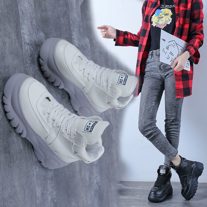 Chunky Women's Platform Sneakers Height Increase Outdoor Running Shoes High Ankle Female Urban Shoes Footwear Girls