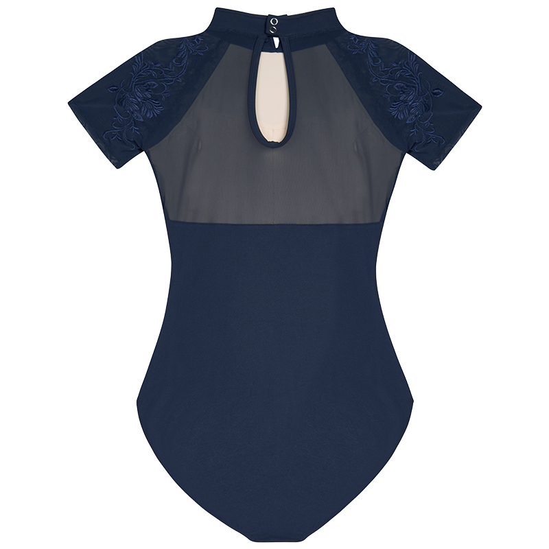 Leotardos de baile bordados con cuello levantado para niñas y mujeres, Body de gimnasia de manga corta de Ballet, empalme
