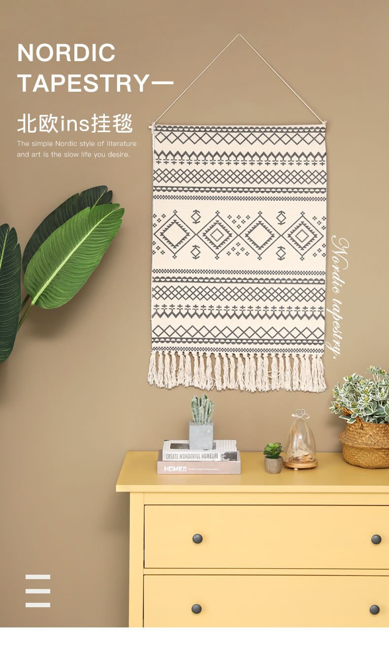 Tapestry Decorative Hanging Cloth Tassel Hand-Woven Cotton Hanging Painting Bedroom Living Room Wall Cloth area rug