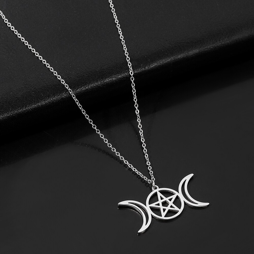 Edelstahl Göttin Halskette für Frauen Männer Pentagramm Mond Wicca Schmuck Magie Anhänger Pentagramm Hexe Schmuckstück