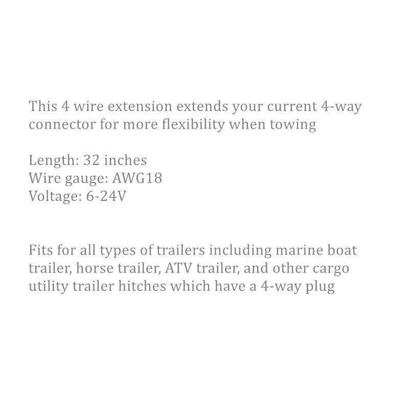 ALWAYSME 4 Wire Flat Extension 32" 4-Pin Trailer Wiring Harness Male & Female Connector