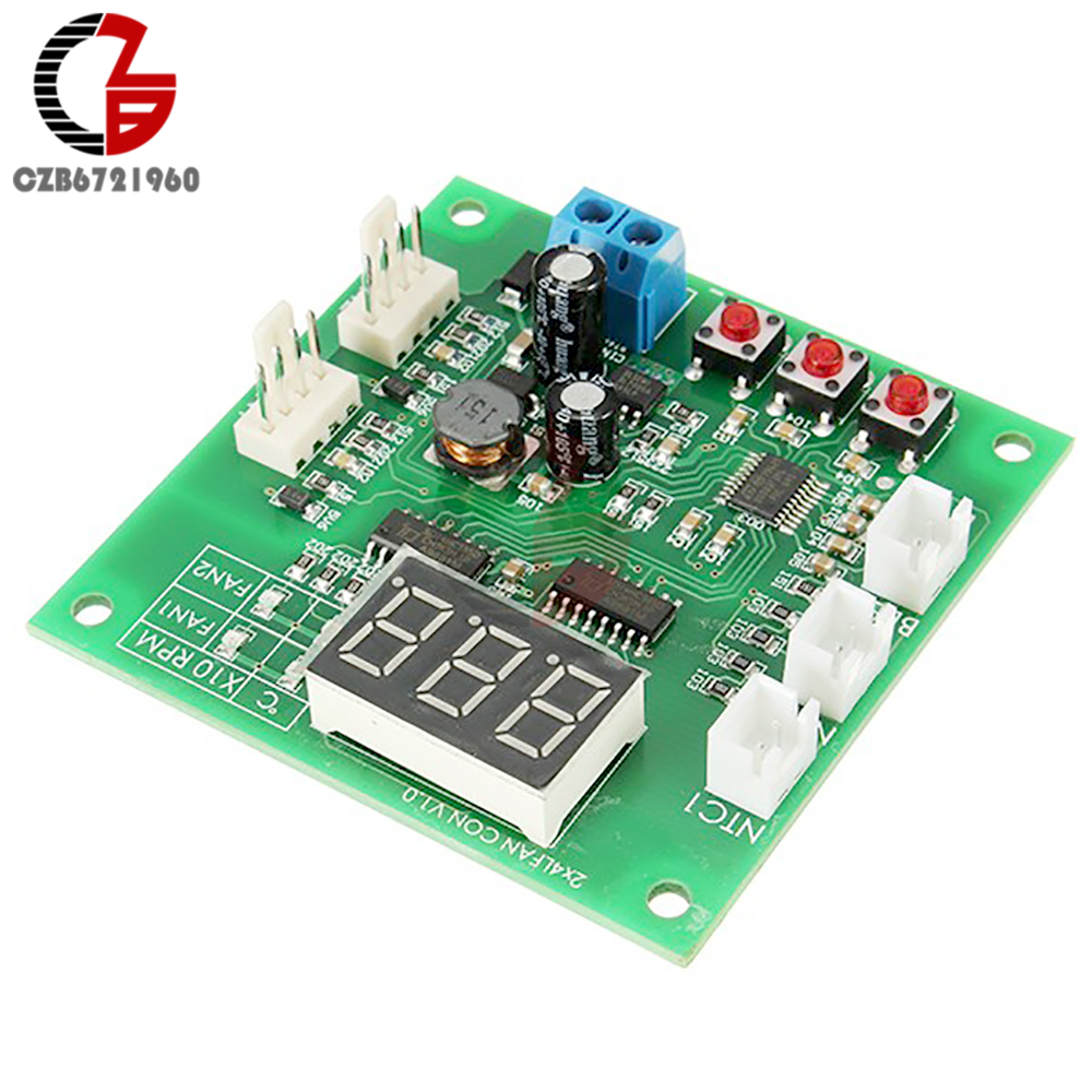 2 Ch Pwm Dc Motor Temperatuur Speed Controller Regulator Led Licht Fan Thermische Warmte Speed Control Met Koellichaam 4 draden