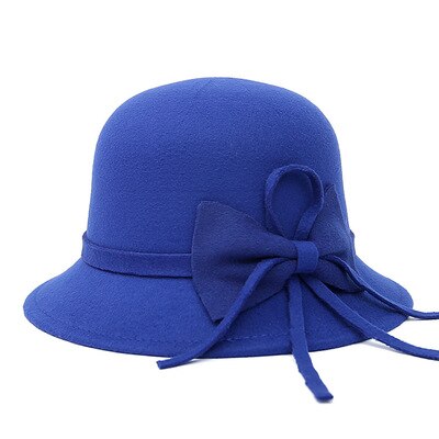Vintage dam hatt ull topper höst och vinter rosett stor brättad keps strand bowknot vintrar hattar för kvinnor: 8