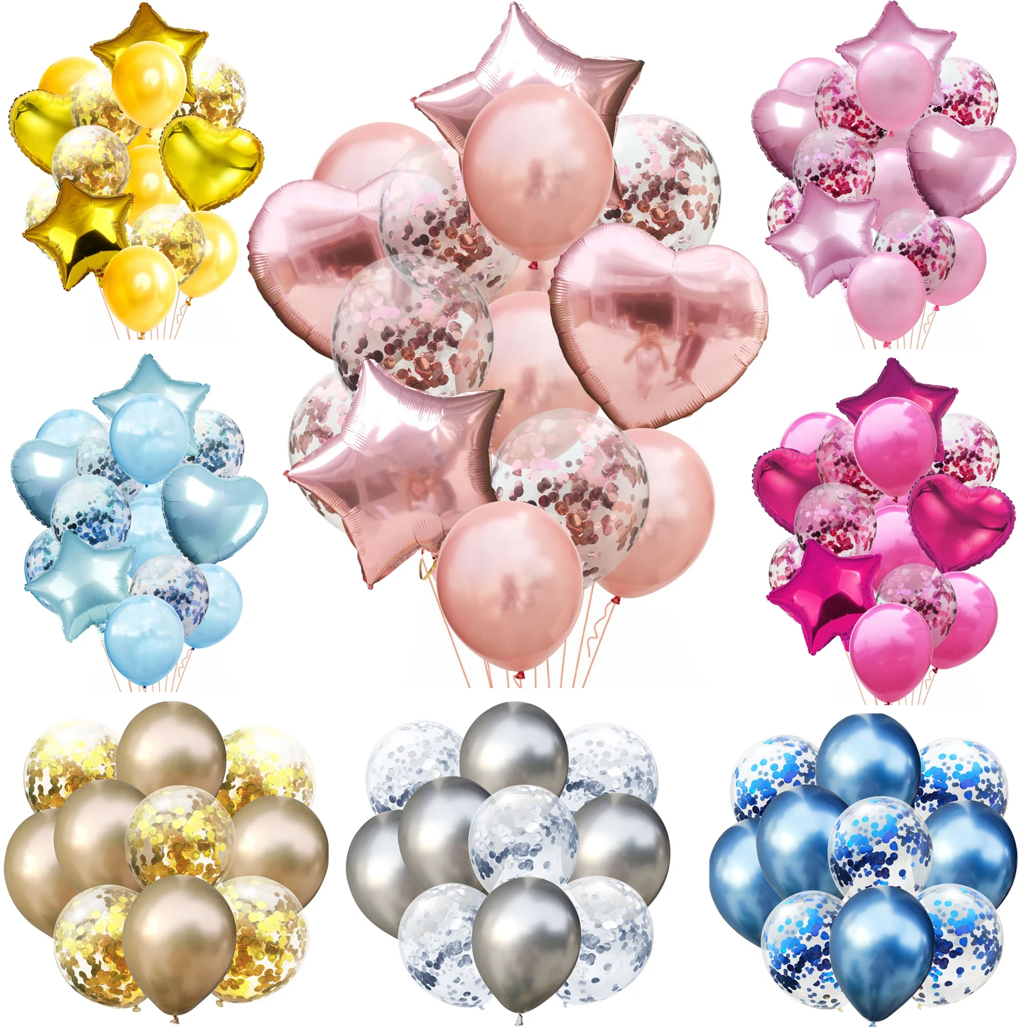 10/14 pçs mix rosa balões coração estrela rosegold confete balão festa de aniversário decorar crianças adulto bolas de ar casamento globos