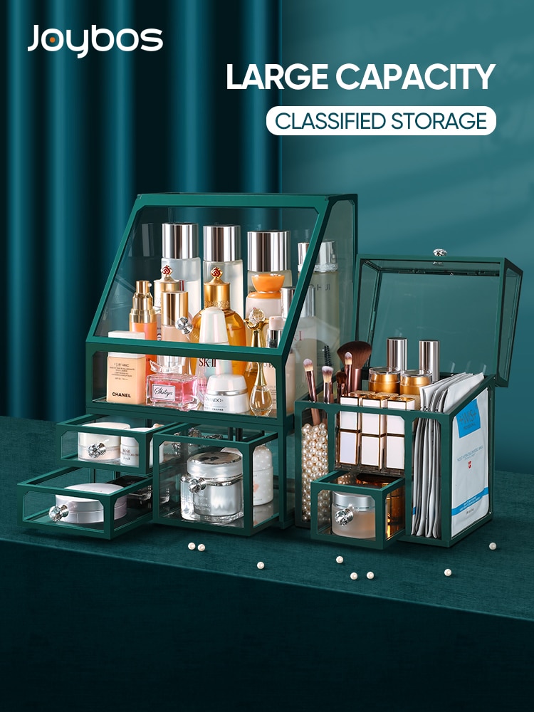 JOYBOS Storage Box Large-Capacity Dressing Table Glass Drawer Cosmetics Skin Care Products Dust-Proof Storage Rack With Lid JX22