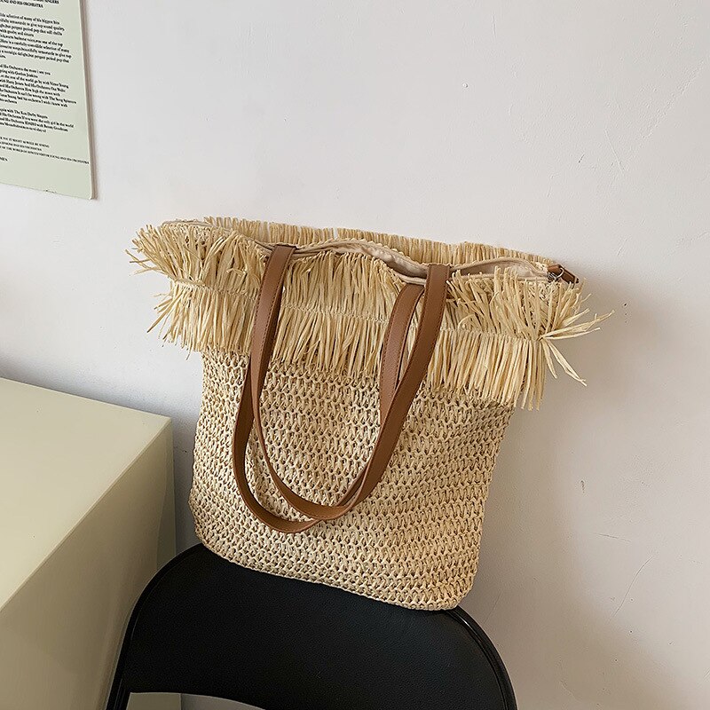 Handgefertigte Käufer-taschen für damen, 2022 marken, #39 , sommer-strandtasche mit quasten, große strohtasche für damen