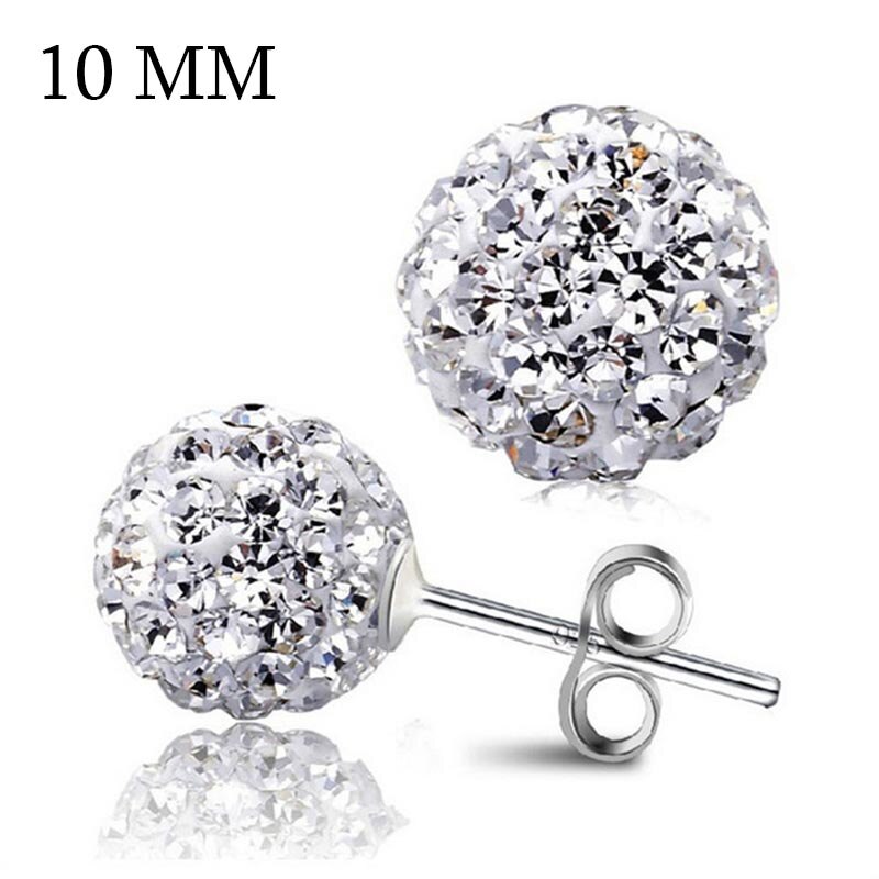 4 Size 12Mm 10Mm 8Mm 6Mm Trendy Oorbellen Top Bal Crystal Stud earring Voor Vrouwen Mode-sieraden: 10 MM