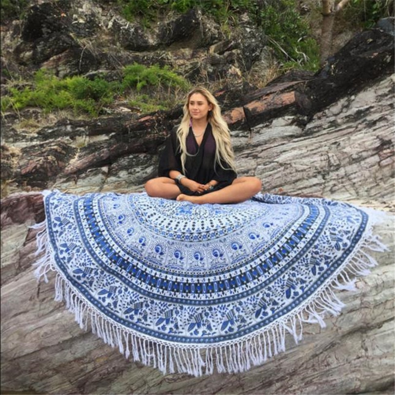 Strand rund hippie dusk gobelin strand kast mandala håndkle yogamatte bohemsk  #3 m 04