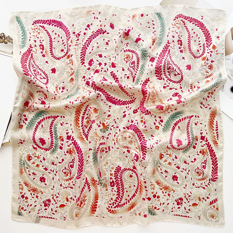 Lenço de seda quadrado feminino, estampa floral luxuosa, lenço de cetim macio, lenço de cabelo, cabeça Hijab, bandana senhora, fita foulard bag