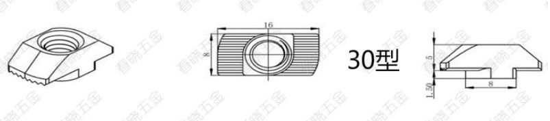 50pcs T sliding nut block M6 for 30 series aluminum profile slot 8mm CPC111