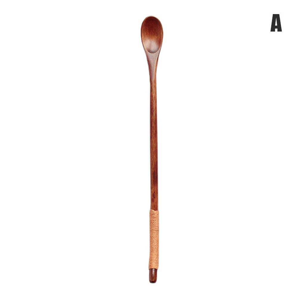 Cucharas de madera con mango largo Natural, cucharas de madera agitadora para beber, postre, miel, café, cocina, utensilios de madera, vajilla: A
