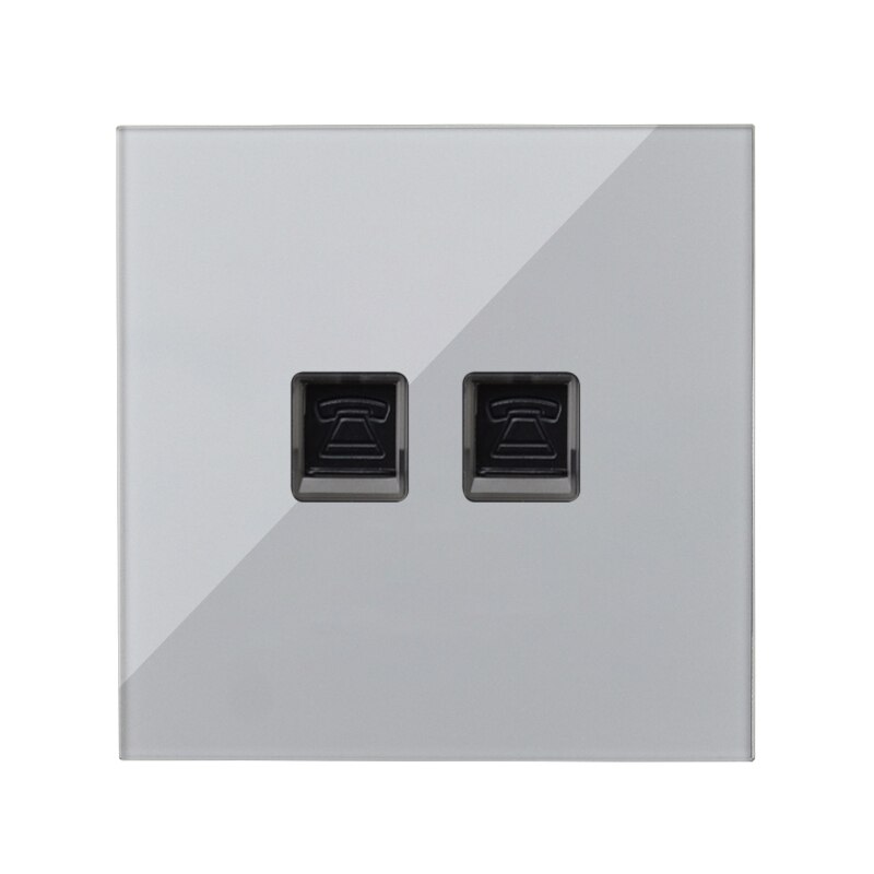 Wall Socket Internet Socket PC Data Female Dual Socket Telephone RJ45 Network Port Data TV Socket Silver Crystal Glass Panel: 2Telephones