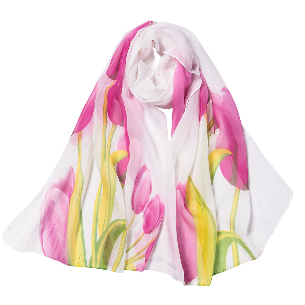 SAGACE écharpe femmes en mousseline de soie fleur impression longue enveloppement doux châle foulards dames doux hiver écharpe en soie foulard pour femmes: White