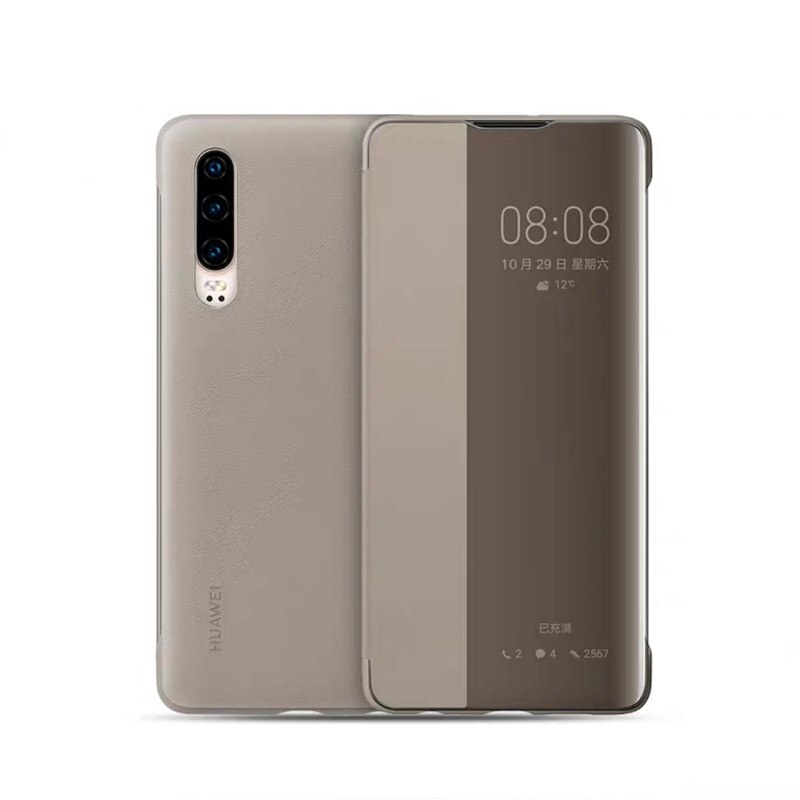 100% Original huawei smart window holster Flip Cover Leather Phone Case Voor huawei P30 P30pro: P30 Pro / gray