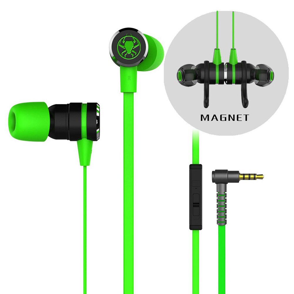 G20 Bass Hammerhead Gaming Earbuds Earpiece Stereo Wired Magnetic Earphone With Mic For Phone PC MP3: Green
