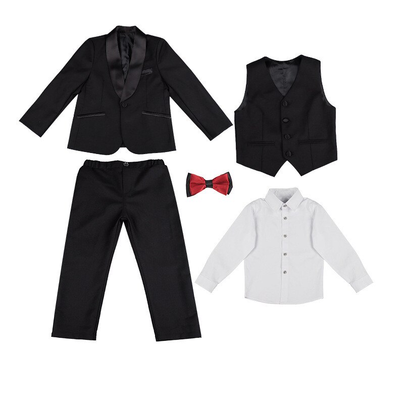 Boys Wedding Suit Moring Coat Teen Gentlemen Kids Formal Tuxedo Dress Child Party Blazer Vest Bowtie Pant Toddler Clothes Sets: 5 Pcs Sets / 110