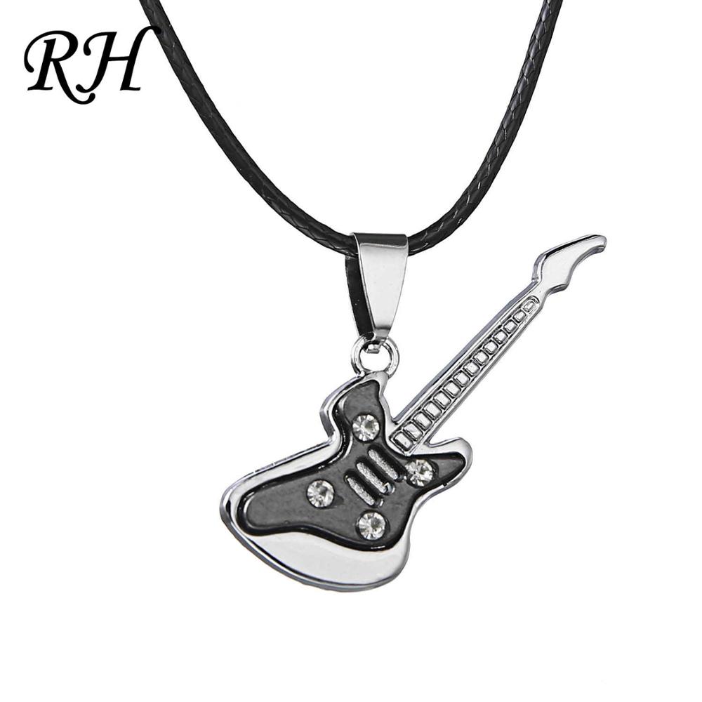 Edelstahl Gitarre Halsketten punk rock Halskette Anhänger Ketten Zubehör Musik Schmuck instrumente Choker: Gun Black