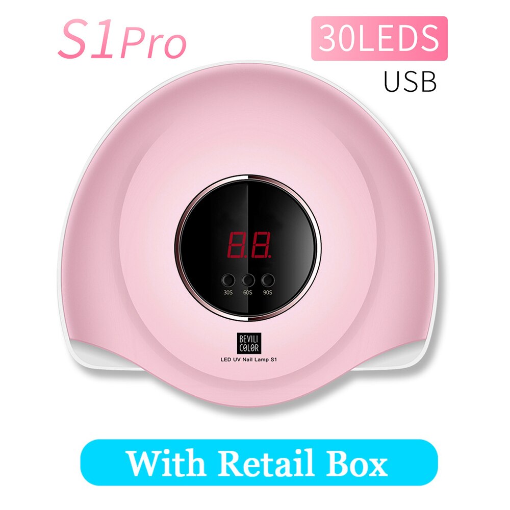 Lámpara LED de 90W para uñas, secador de uñas con dos manos, 30 Uds. LED UV para curar esmalte de uñas de Gel UV con detección de manicura, herramienta de salón # ET-865: S1PRO PINK 90W
