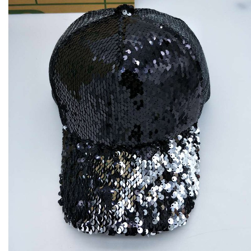 Pailletten Paillette Bling Shining Mesh Baseball Cap Opvallende Pretty Verstelbare Vrouwen Meisjes Hoeden Voor Party Club Verzamelen: Black