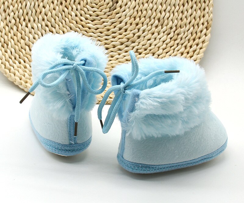 Winter Infant Baby Snow Boots Anti-Slip Sole Winter Warm Lace Up Sneakers Faux Fur Crib Shoes