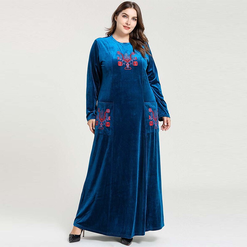 Tween Girl Midden-Oosten Indonesië Dubai Hooded Floral Trim Velvet Maxi Long Dress P 49240285