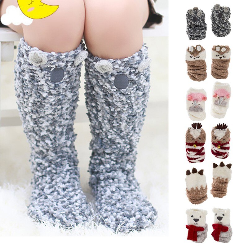Kerst kinderen Cartoon Baby Kid Kousen Antislip Katoen Coral Fleece Lange Kousen Cartoon Winter Warme Panty 1- 12T