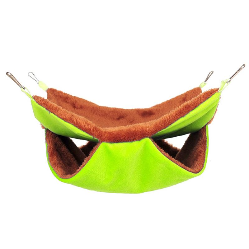 1pc dobbelt lag egern hvile rede varm plys sukker glider hængekøje tyk soveseng kæledyr forsyninger til små dyr: Grøn / S