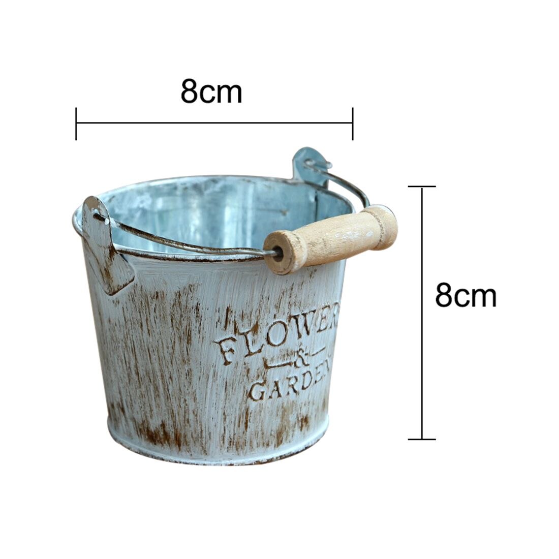 Country retro old metal flower bucket flower home desktop decoration metal craft iron bucket small flower pot