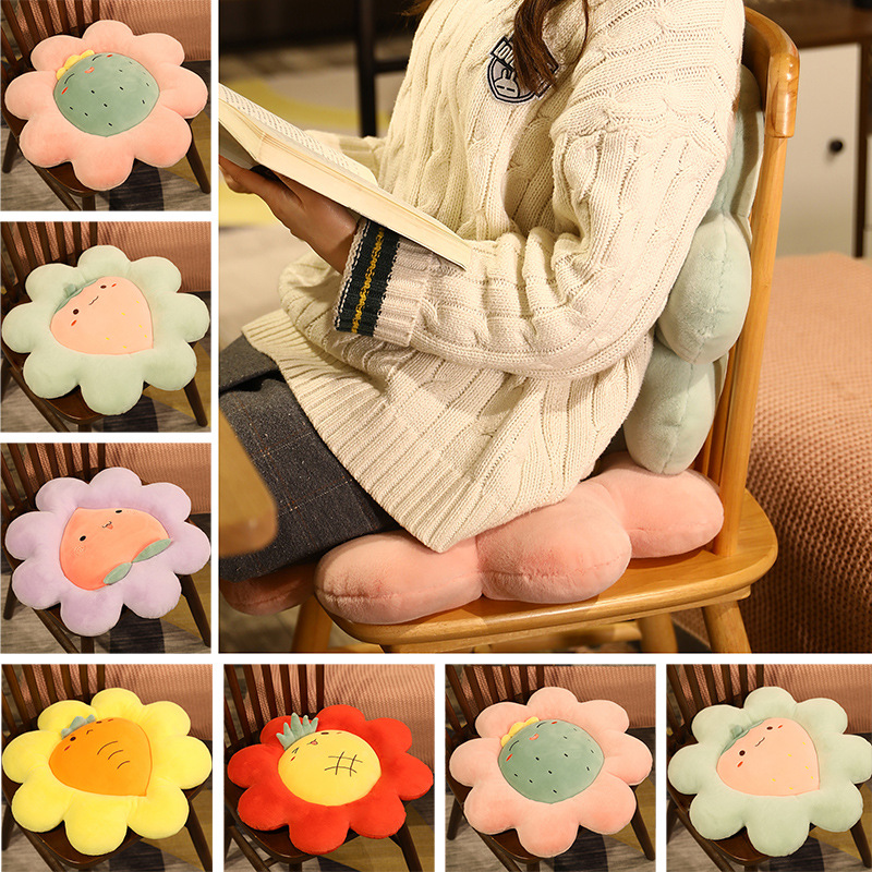 Flower Plush Cushions Strawberry Peach Pineapple Cactus Carrot Plushie Pillows Fruit Decor for Living Room Bedroom Tatami Floor