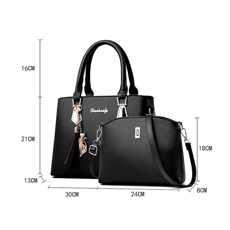 Women Bag Large Capacity Female Tassel Handbag Luxury Handbags plaid Women Bags Set 2 Pieces Bags