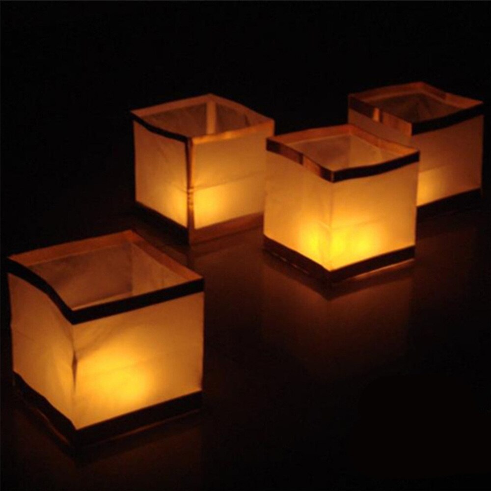 20pcs Unsinkable Floating Water Square Lantern Paper Wishing Lanterns Floating Candle Chinese Water Lamp Party Wedding Decor