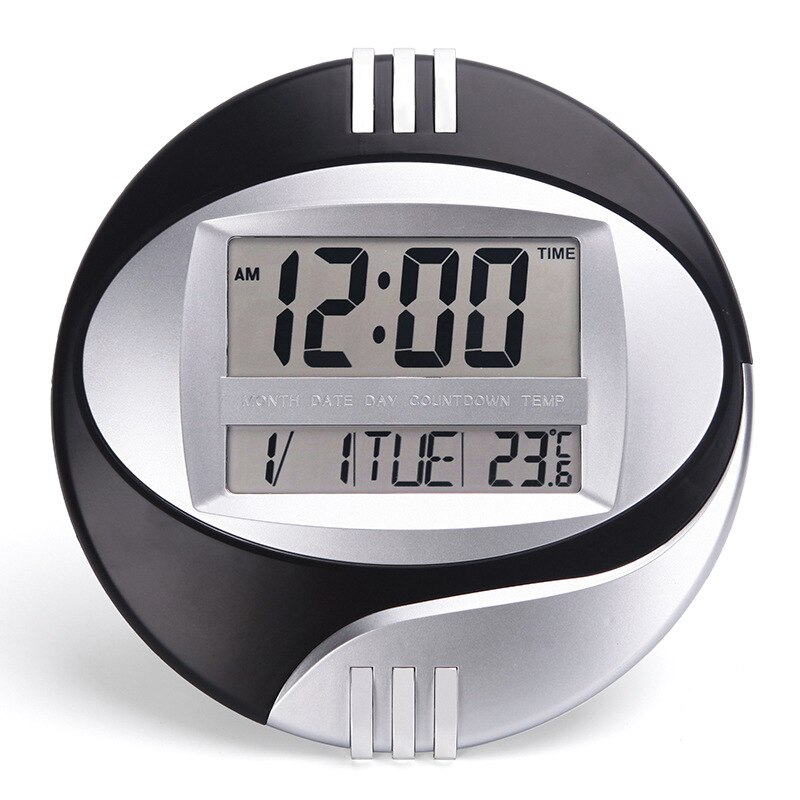 LED Round Electronic wall clock large number display Snooze Table Clock Mute Bracket Clock LCD with Calendar Temperature: Black