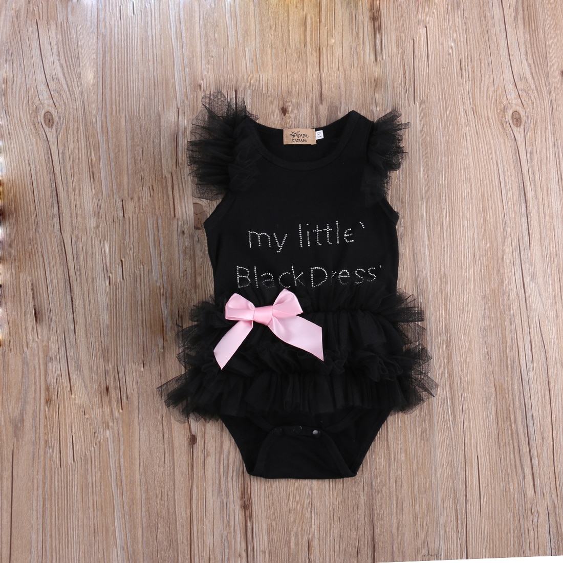 0-18 måneder min lille sorte kjole printede blondebodyer til født spædbarn babypiger prinsesse ærmeløse jumpsuits