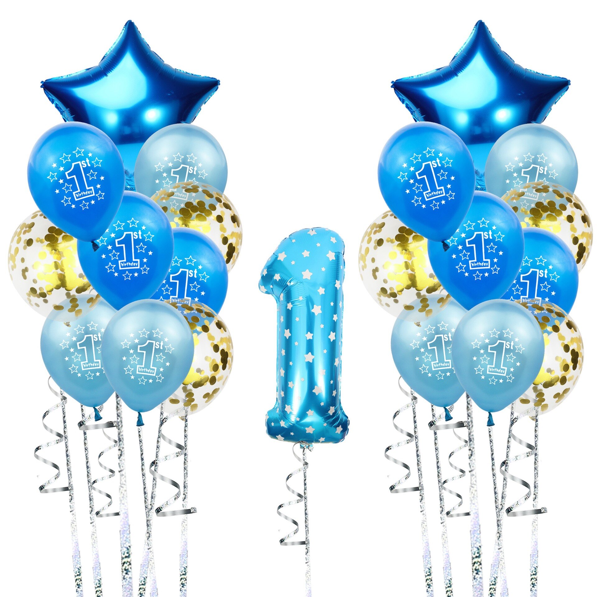 21pcs Latex Balloons 1 Foil Number Pink Blue Star Heart Baby Kids Birthday Anniversary Wedding Party Ballon Set 12inch: Blue Gold