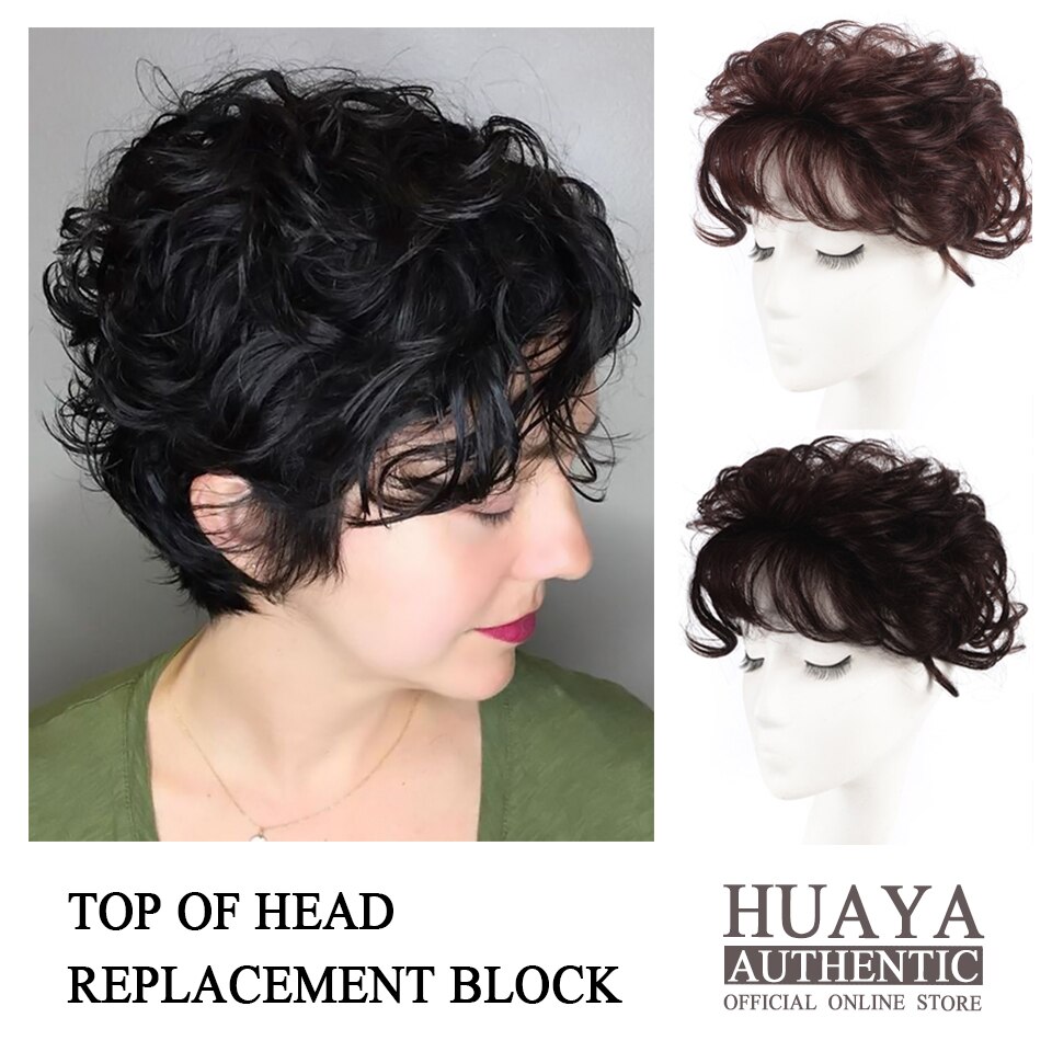 HUAYA – perruque demi-tête tissée à la main, Invisible, sans couture, Extension de cheveux, filet respirant, courte et ondulée
