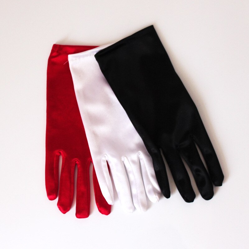 Guantes de lycra finos y elásticos para mujer, guantes de baile, color blanco, negro y blanco, 1 par,