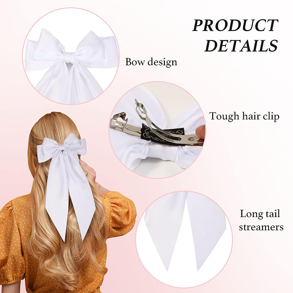 Lazos para el pelo para niña, cintas de color rosa/Negro/Blanco, accesorios para el cabello, Clip de Primavera de satén sólido Simple, pasador para el cabello para mujer