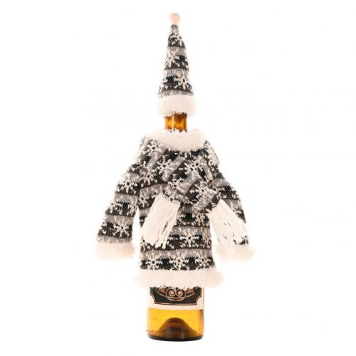 Jul vinflaske dækning topper tøj hat tørklæde hjem fest spisning dekor juledekorationer til hjemmet vinflaske taske: Sort hvid