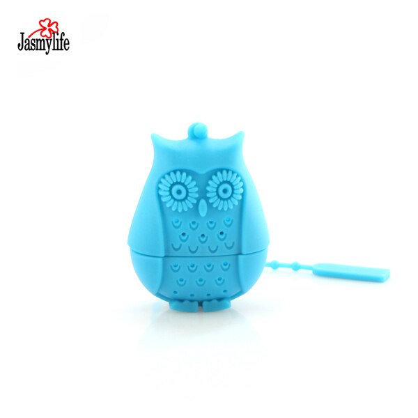 Djur söt tesil rolig tekanna återanvändbar sil med bricka teboll örtkryddfilter teverktyg: Blå uggla