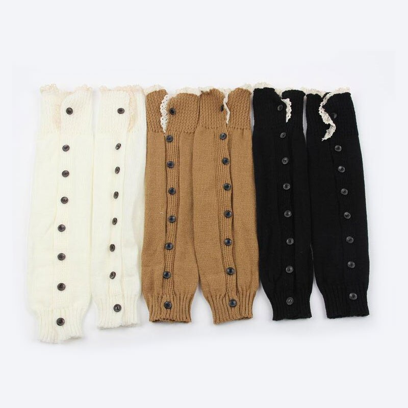 Mallas cálidas con botón de encaje para mujer, calentador de pies, cubiertas de botas, medias cálidas de punto para Otoño e Invierno