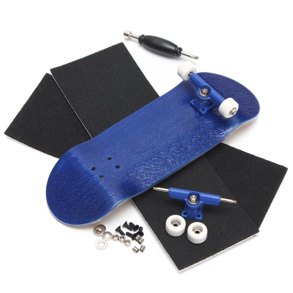 Træ finger skateboards finger skate board træ basic fingerboard med lejer hjul skum skruetrækker: Blå