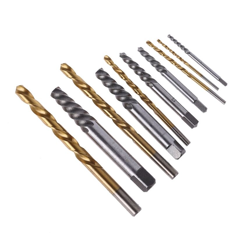 10pcs Screw Extractor Cobalt Left Hand Drill Bit set Broken Bolt Damaged Set